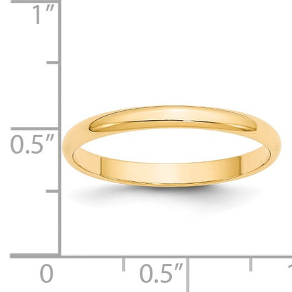 14k Yellow Gold 2.5mm Lightweight Half Round Wedding Band Size 9