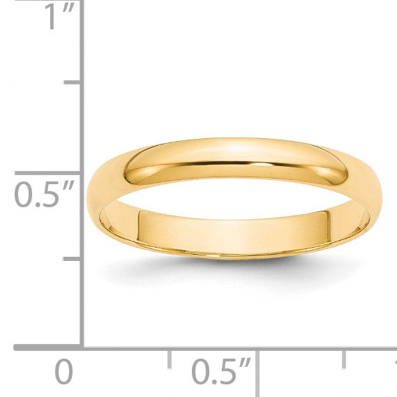 14k Yellow Gold 3mm Lightweight Half Round Wedding Band Size 10.5