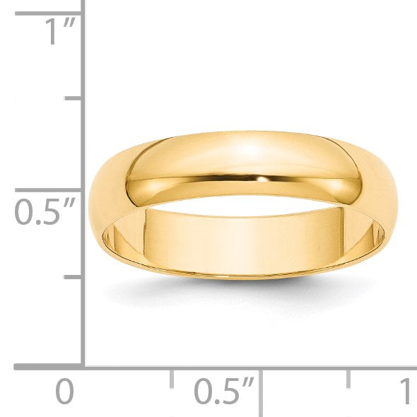 14k Yellow Gold 5mm Lightweight Half Round Wedding Band Size 10.5