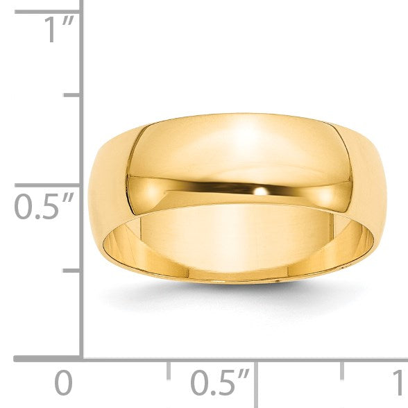14k Yellow Gold 7mm Lightweight Half Round Wedding Band Size 7.5