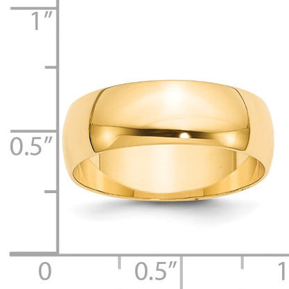 14k Yellow Gold 7mm Lightweight Half Round Wedding Band Size 7.5