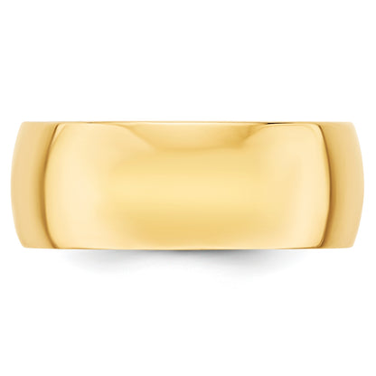 14k Yellow Gold 8mm Lightweight Half Round Wedding Band Size 8.5