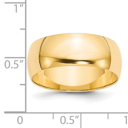 14k Yellow Gold 8mm Lightweight Half Round Wedding Band Size 8.5