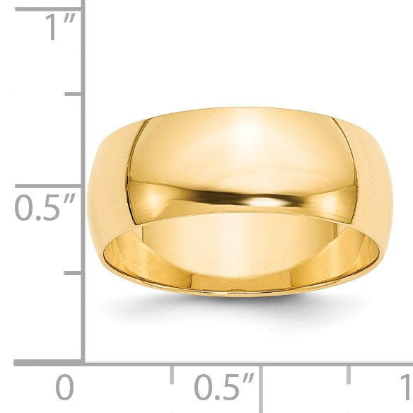 14k Yellow Gold 8mm Lightweight Half Round Wedding Band Size 11