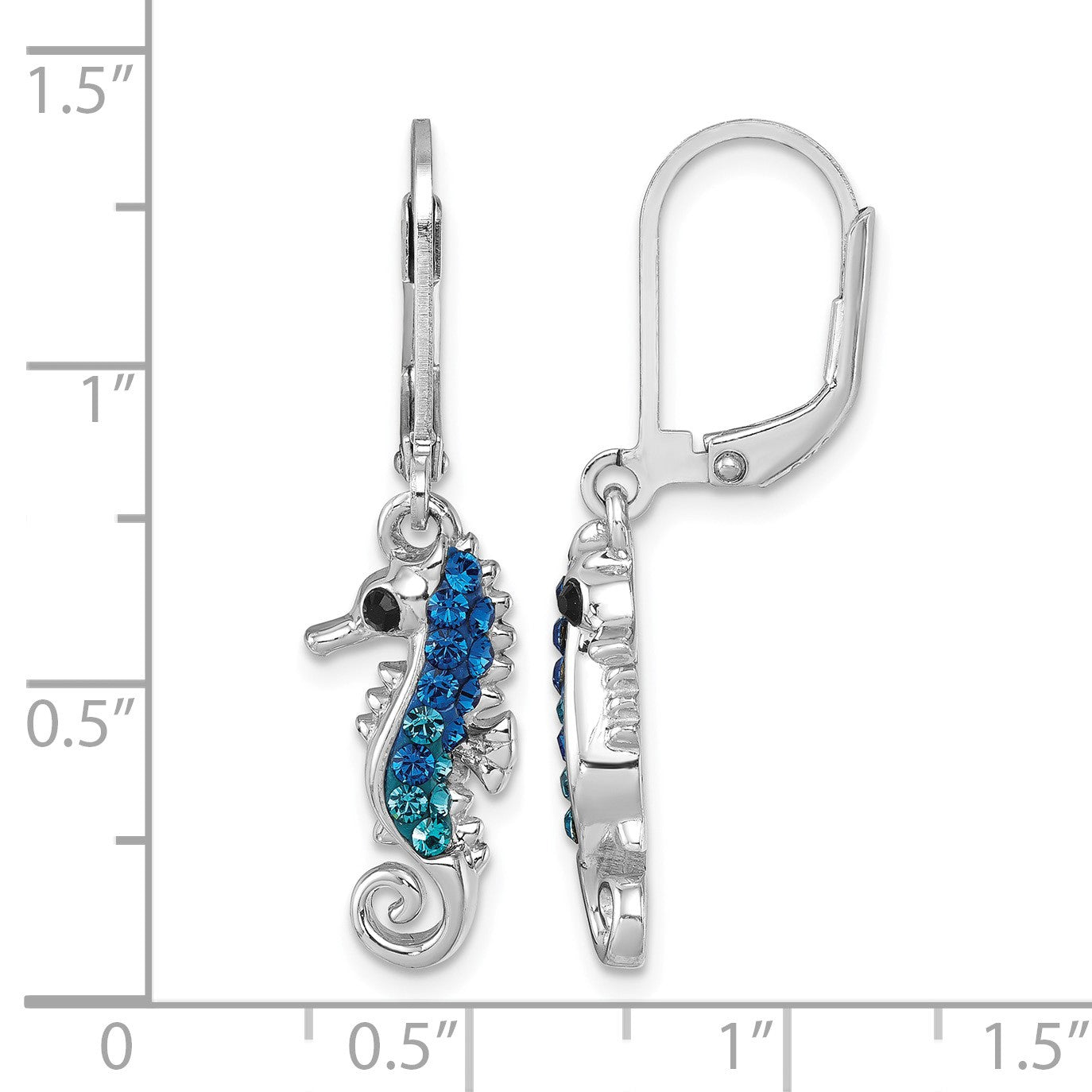 Sterling Silver Rhodium-plated Polished Blue Crystal Seahorse Dangle Earrings