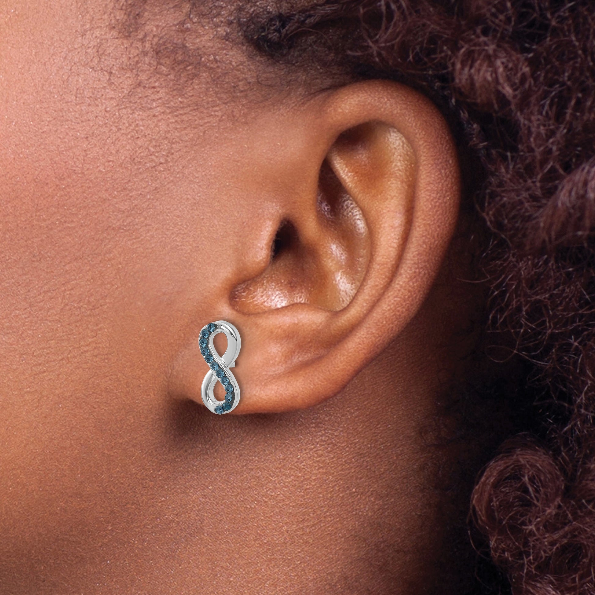 Sterling Silver Rhodium-Plated Polished Blue Crystal Eternity Post Earrings