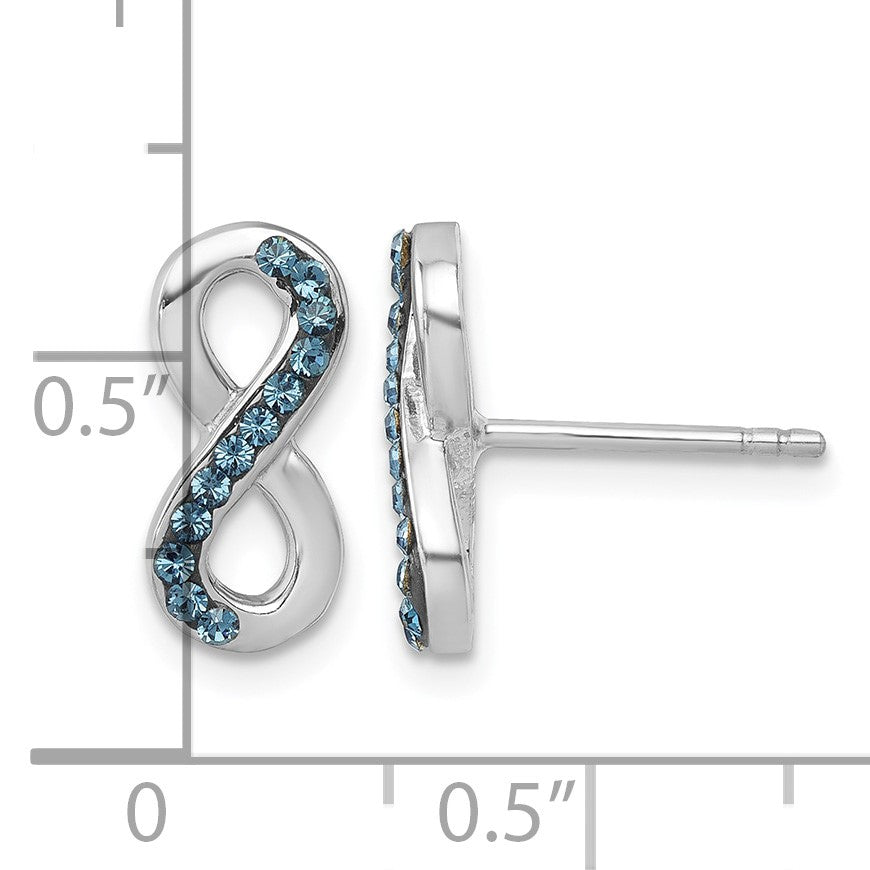Sterling Silver Rhodium-Plated Polished Blue Crystal Eternity Post Earrings