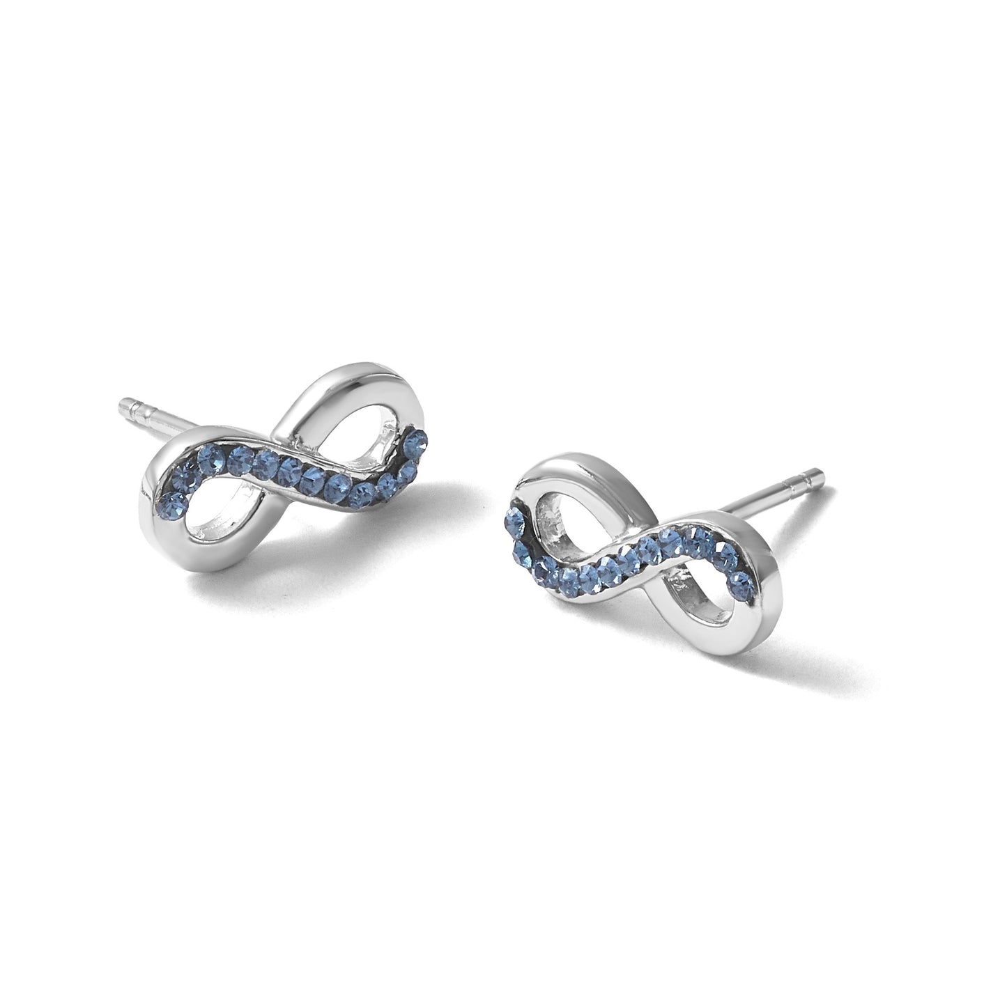 Sterling Silver Rhodium-Plated Polished Blue Crystal Eternity Post Earrings