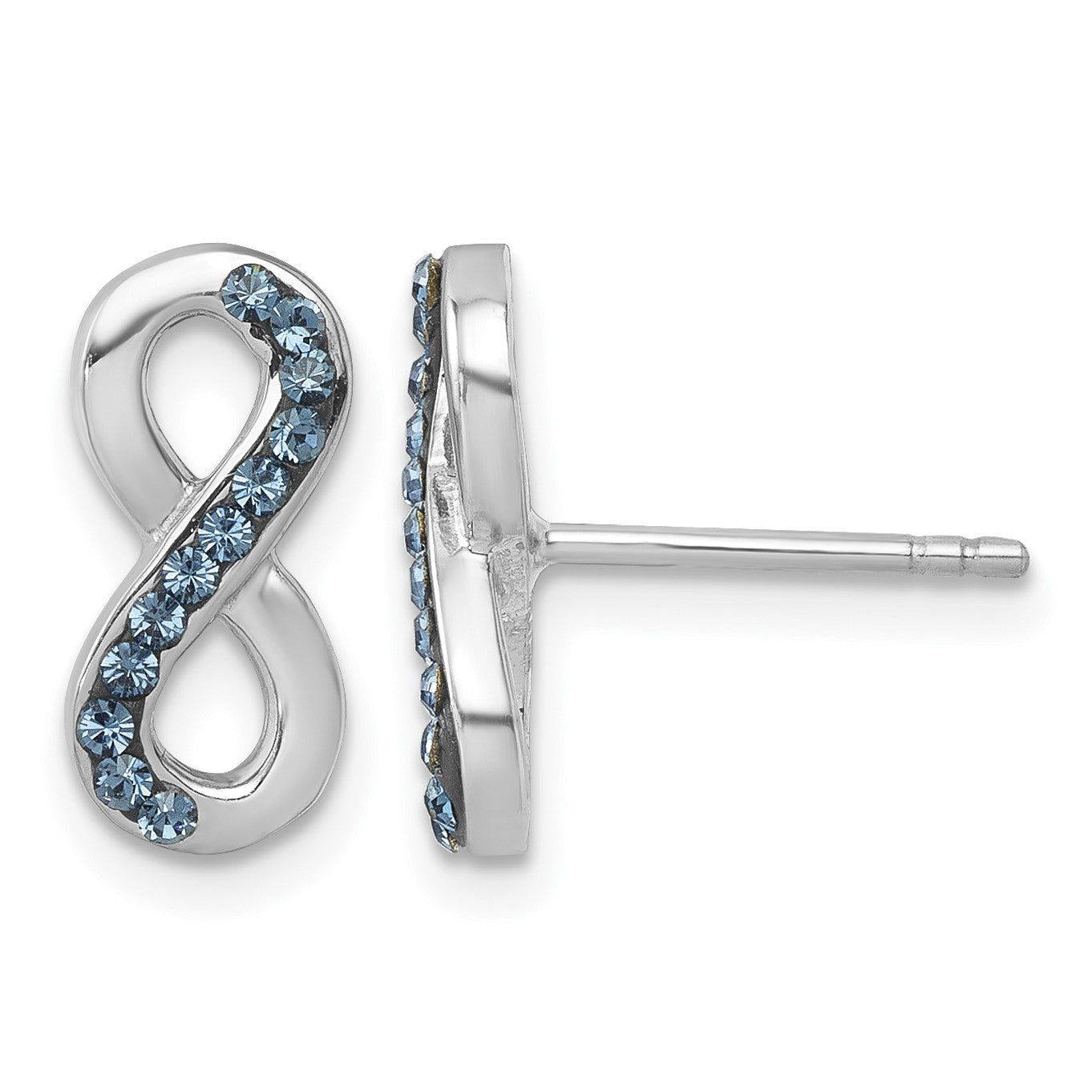 Sterling Silver Rhodium-Plated Polished Blue Crystal Eternity Post Earrings
