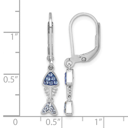 Sterling Silver Rhodium-plated Polished Blue Crystal Bonefish Dangle Earrings