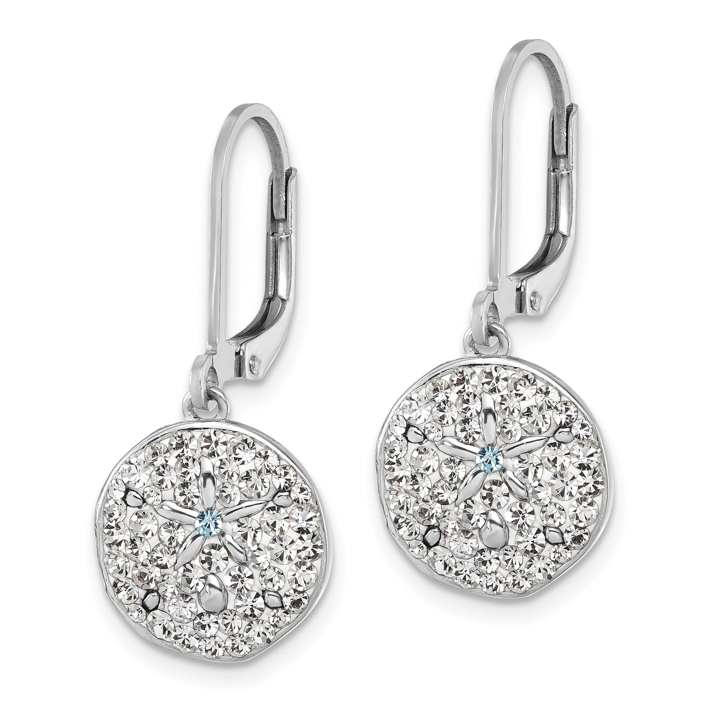Sterling Silver Rhodium-Plated Polished White Crystal Sand Dollar Dangle Earrings
