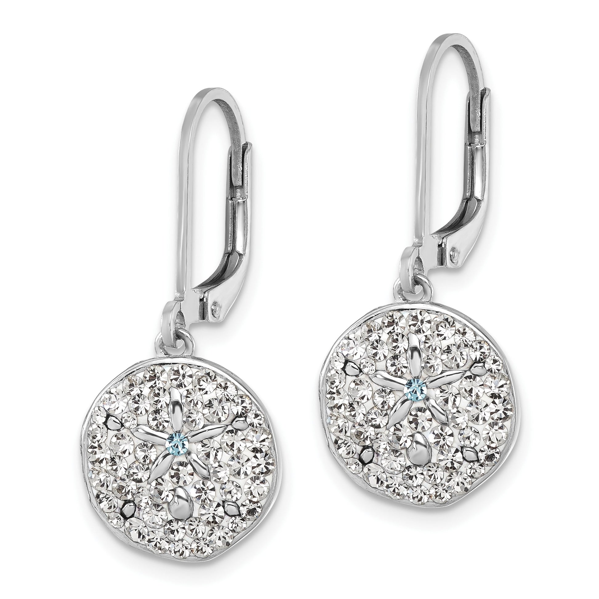 Sterling Silver Rhodium-Plated Polished White Crystal Sand Dollar Dangle Earrings