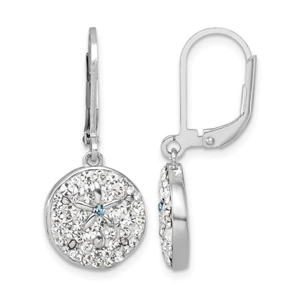 Sterling Silver Rhodium-Plated Polished White Crystal Sand Dollar Dangle Earrings
