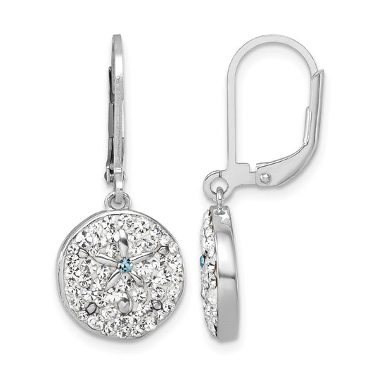 Sterling Silver Rhodium-Plated Polished White Crystal Sand Dollar Dangle Earrings