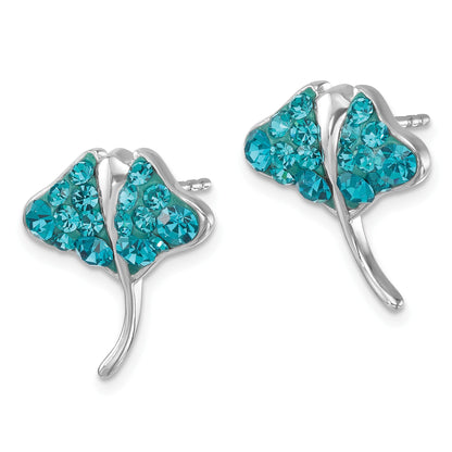 Sterling Silver Rhodium-plated Polished Blue Crystal Sting Ray Post Earring