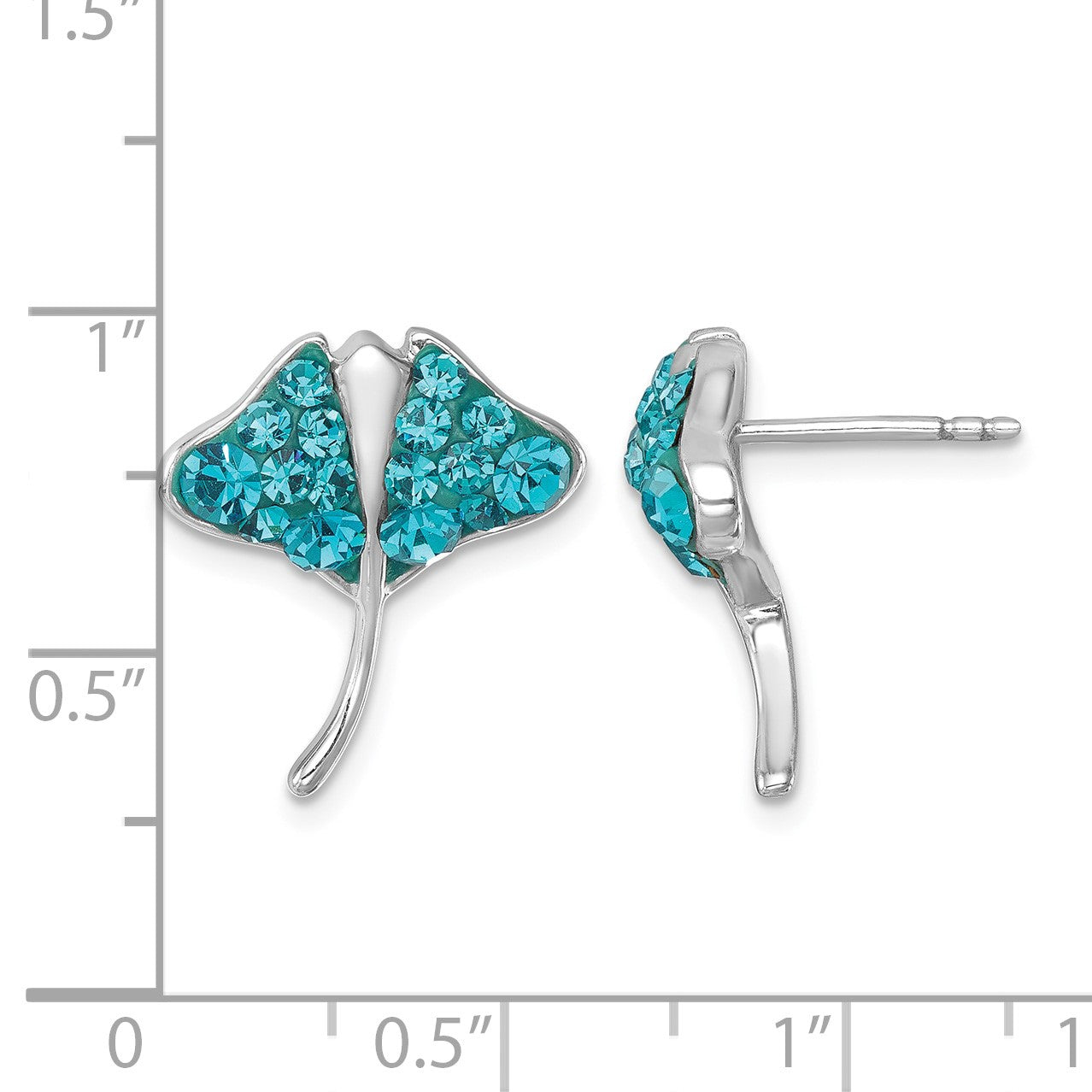 Sterling Silver Rhodium-plated Polished Blue Crystal Sting Ray Post Earring