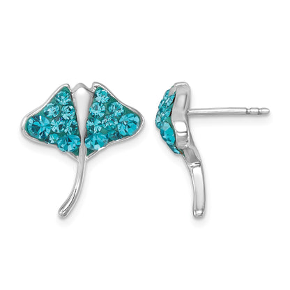 Sterling Silver Rhodium-plated Polished Blue Crystal Sting Ray Post Earring
