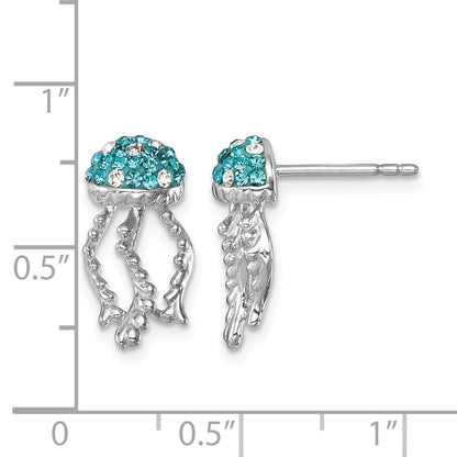 Sterling Silver Rhodium-plated Polished Blue and White Crystal Jellyfish Post Earrings