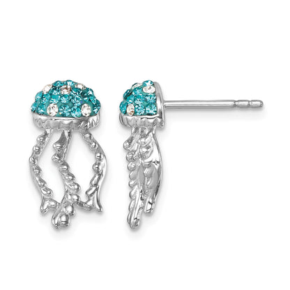 Sterling Silver Rhodium-plated Polished Blue and White Crystal Jellyfish Post Earrings