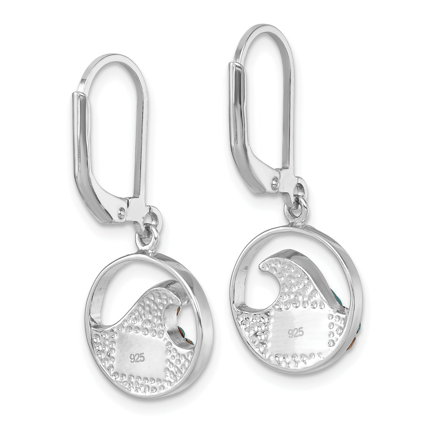 Sterling Silver Rhodium-Plated Polished Crystal Whitecap Wave Dangle Leverback Earrings