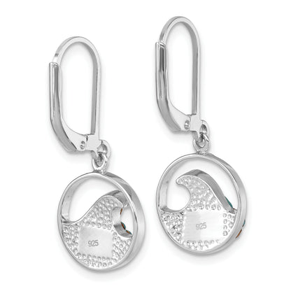 Sterling Silver Rhodium-Plated Polished Crystal Whitecap Wave Dangle Leverback Earrings