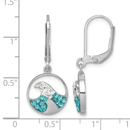 Sterling Silver Rhodium-Plated Polished Crystal Whitecap Wave Dangle Leverback Earrings