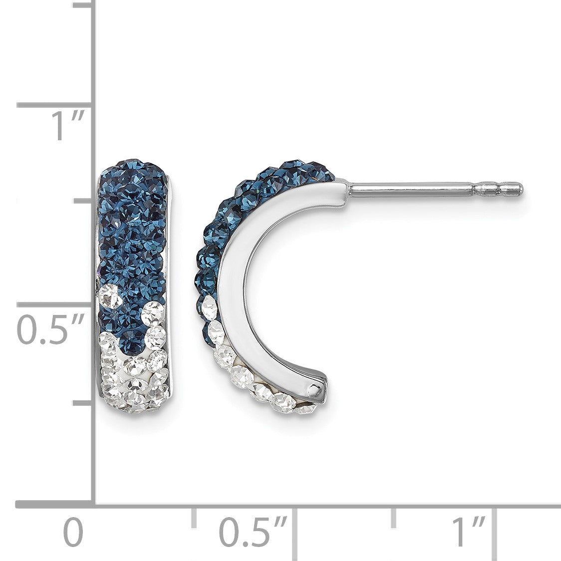 Sterling Silver Rhodium-Plated Polished Blue and White Crystal J-Hoop Earrings