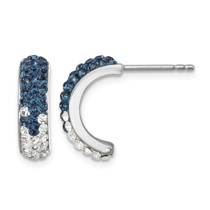 Sterling Silver Rhodium-Plated Polished Blue and White Crystal J-Hoop Earrings