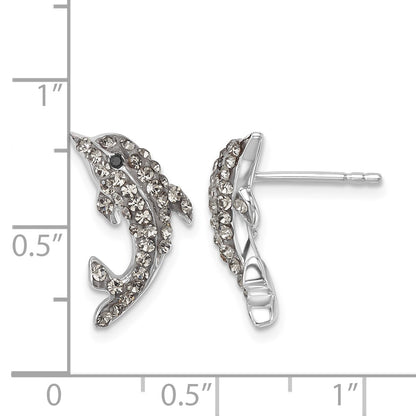 Sterling Silver Rhodium-plated Polished Pale Blue Crystal Dolphin Post Earrings