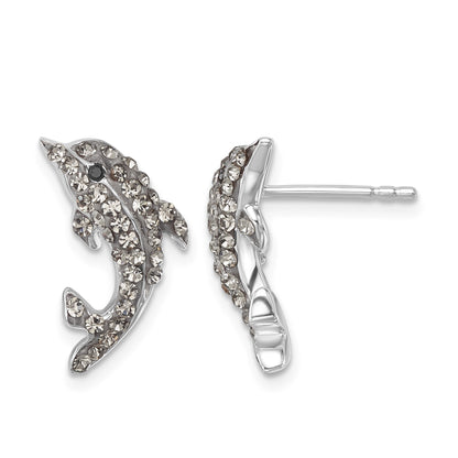 Sterling Silver Rhodium-plated Polished Pale Blue Crystal Dolphin Post Earrings