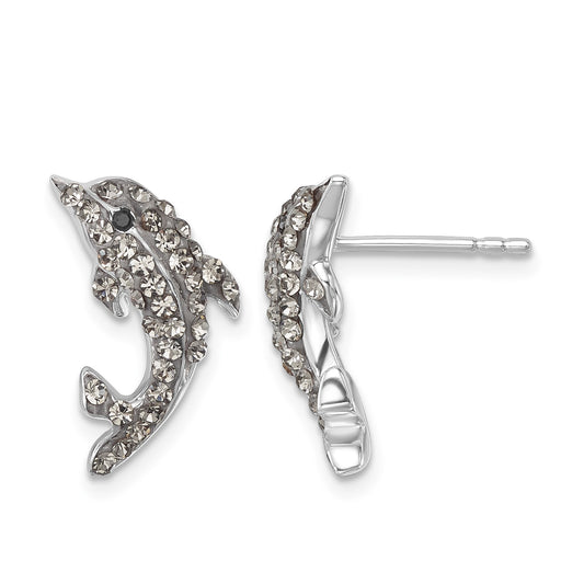 Sterling Silver Rhodium-plated Polished Pale Blue Crystal Dolphin Post Earrings