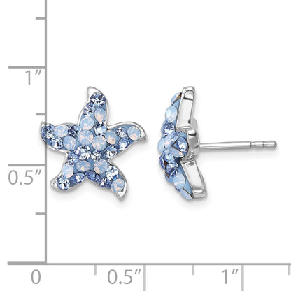 Sterling Silver Rhodium-plated Polished Blue Crystal Starfish Post Earrings