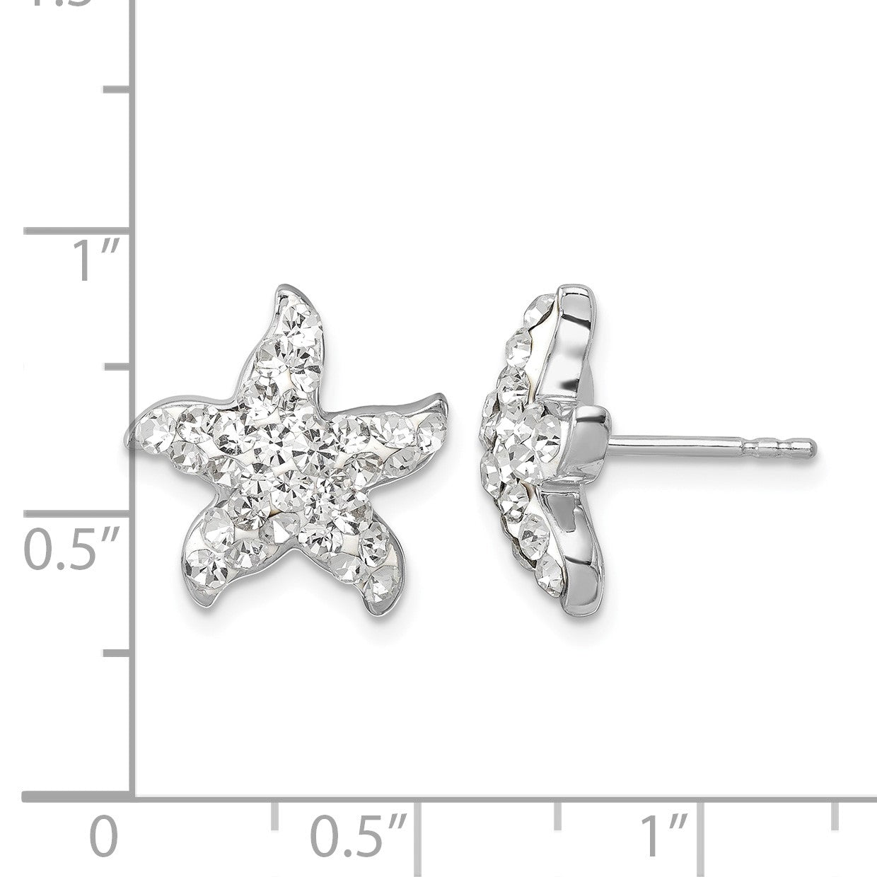 Sterling Silver Rhodium-plated Polished White Crystal Starfish Post Earrings