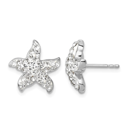 Sterling Silver Rhodium-plated Polished White Crystal Starfish Post Earrings
