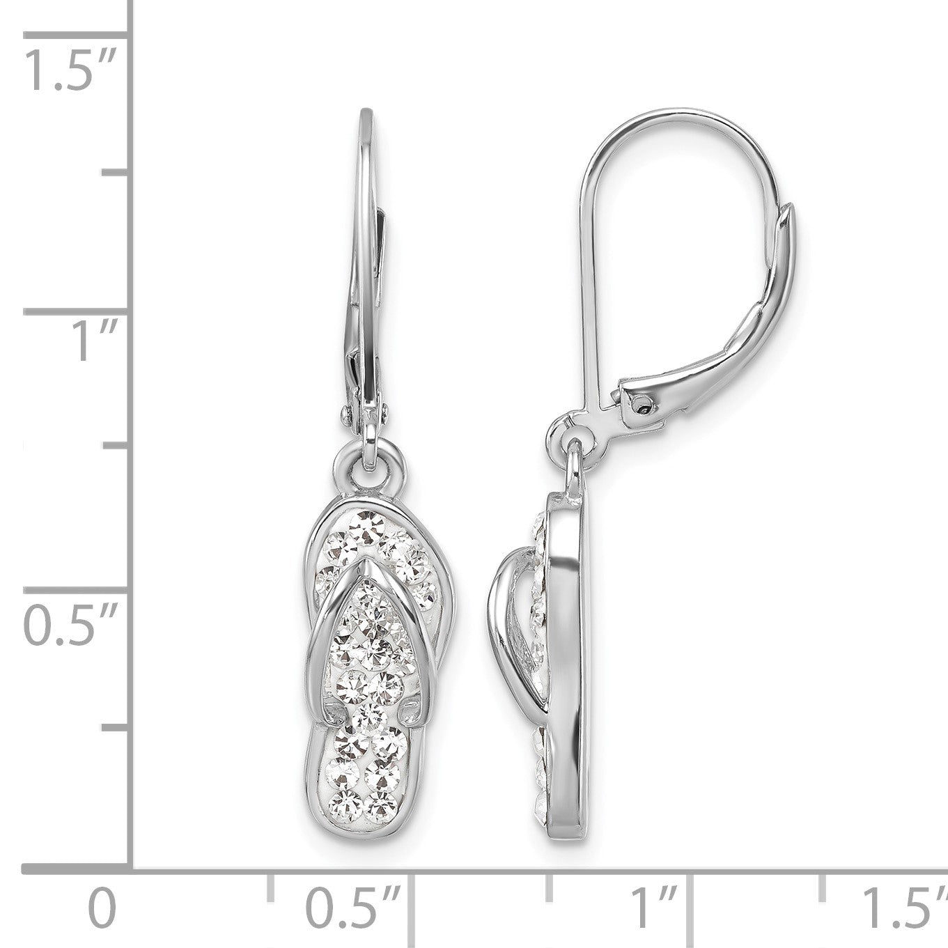 Sterling Silver Rhodium-plated Polished White Crystal Flip Flop Dangle Leverback Earrings