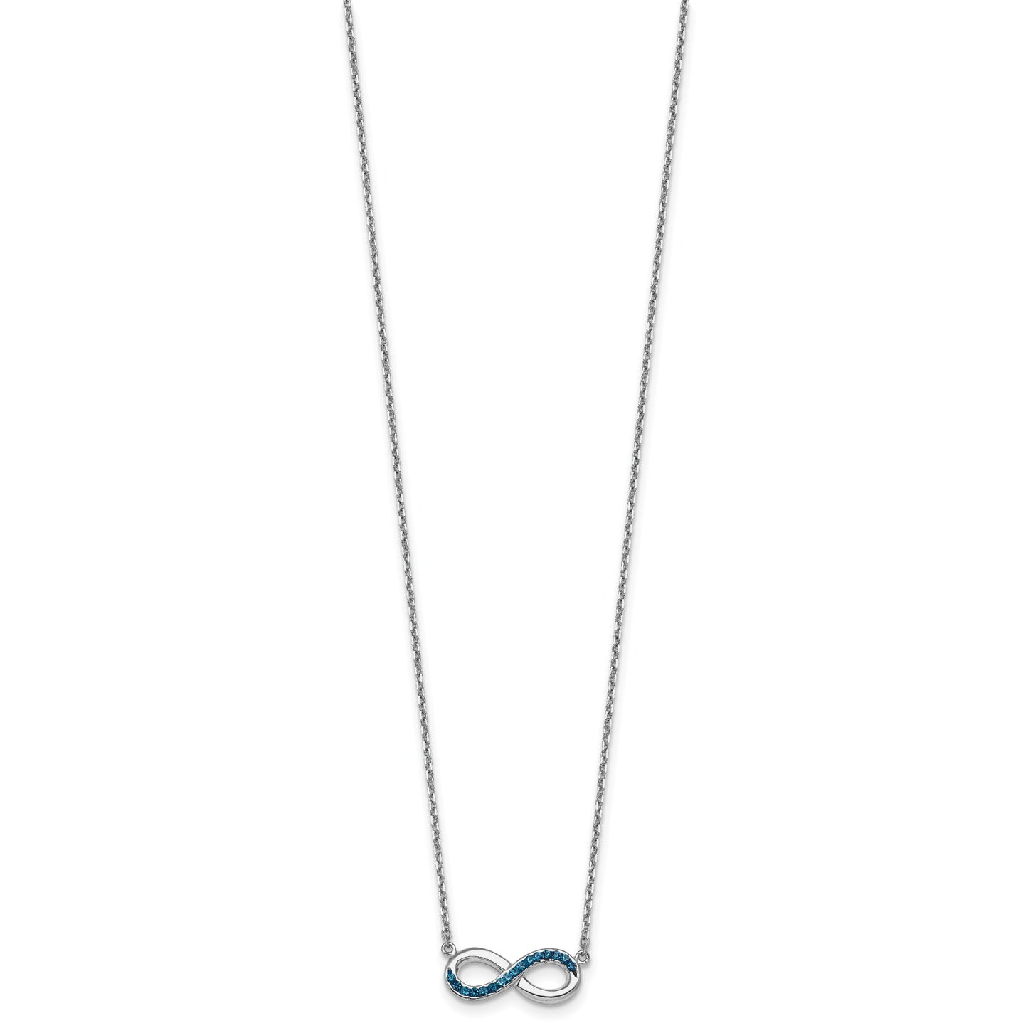 Sterling Silver Rhodium-Plated Polished Blue Crystal Eternity 16.5 inch with a 2 inch extention Necklace