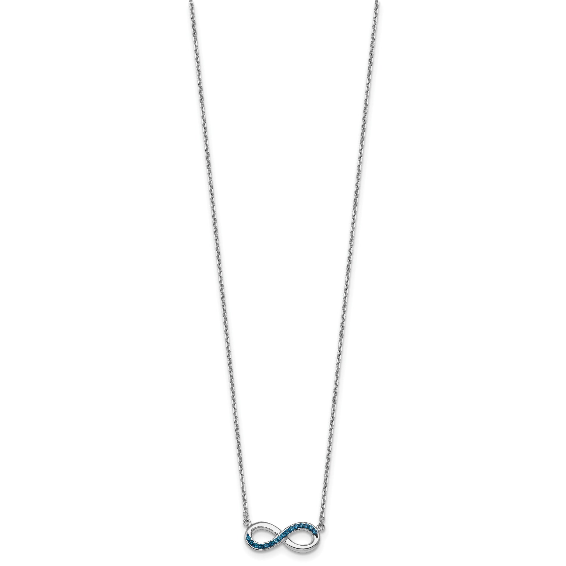 Sterling Silver Rhodium-Plated Polished Blue Crystal Eternity 16.5 inch with a 2 inch extention Necklace