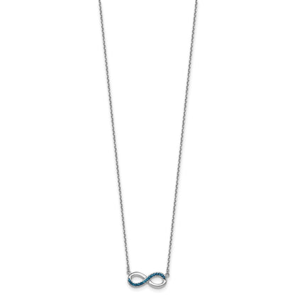 Sterling Silver Rhodium-Plated Polished Blue Crystal Eternity 16.5 inch with a 2 inch extention Necklace