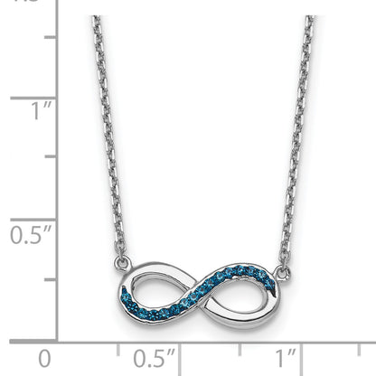 Sterling Silver Rhodium-Plated Polished Blue Crystal Eternity 16.5 inch with a 2 inch extention Necklace