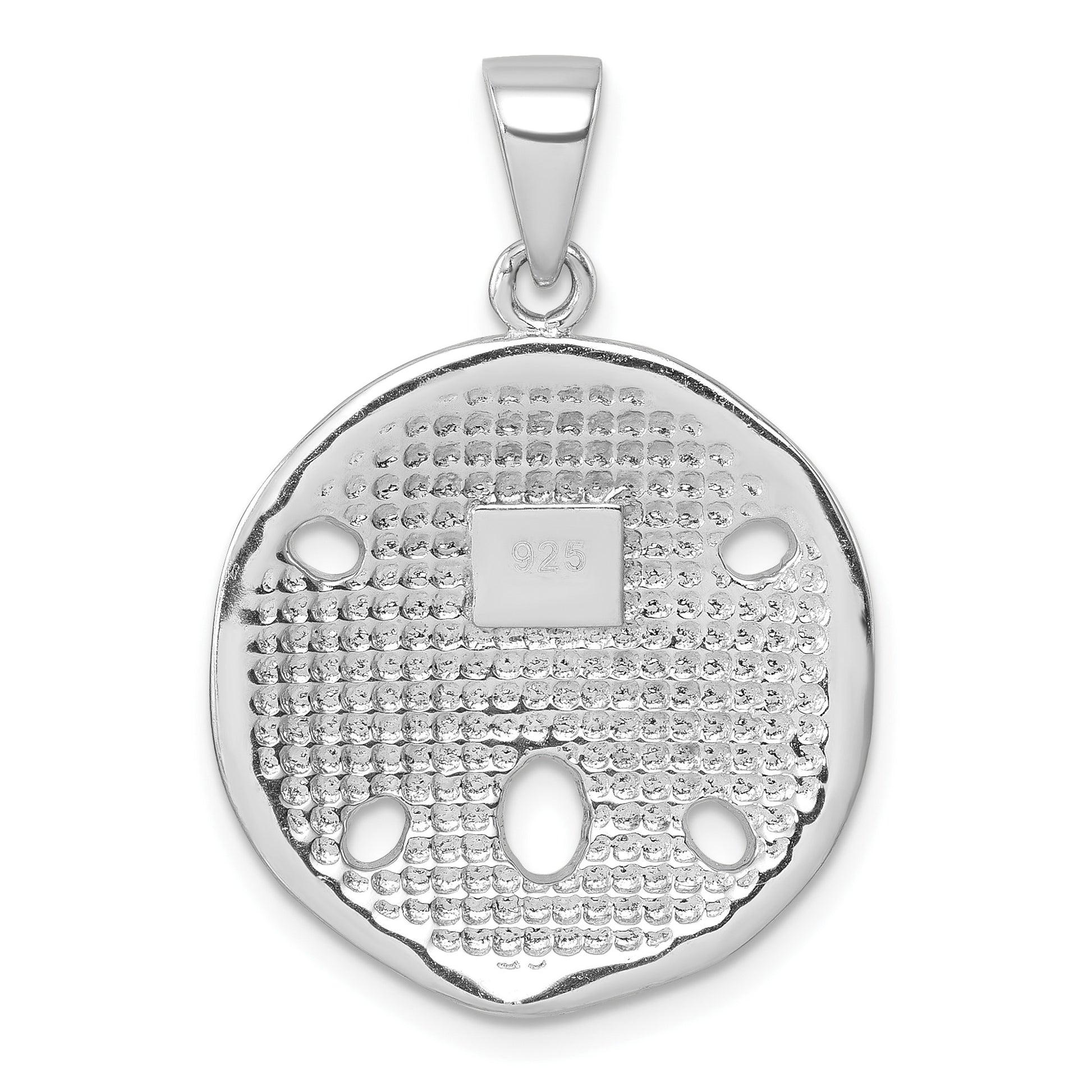 Sterling Silver Rhodium-Plated Polished White Crystal Sand Dollar Pendant