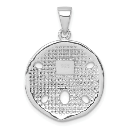 Sterling Silver Rhodium-Plated Polished White Crystal Sand Dollar Pendant