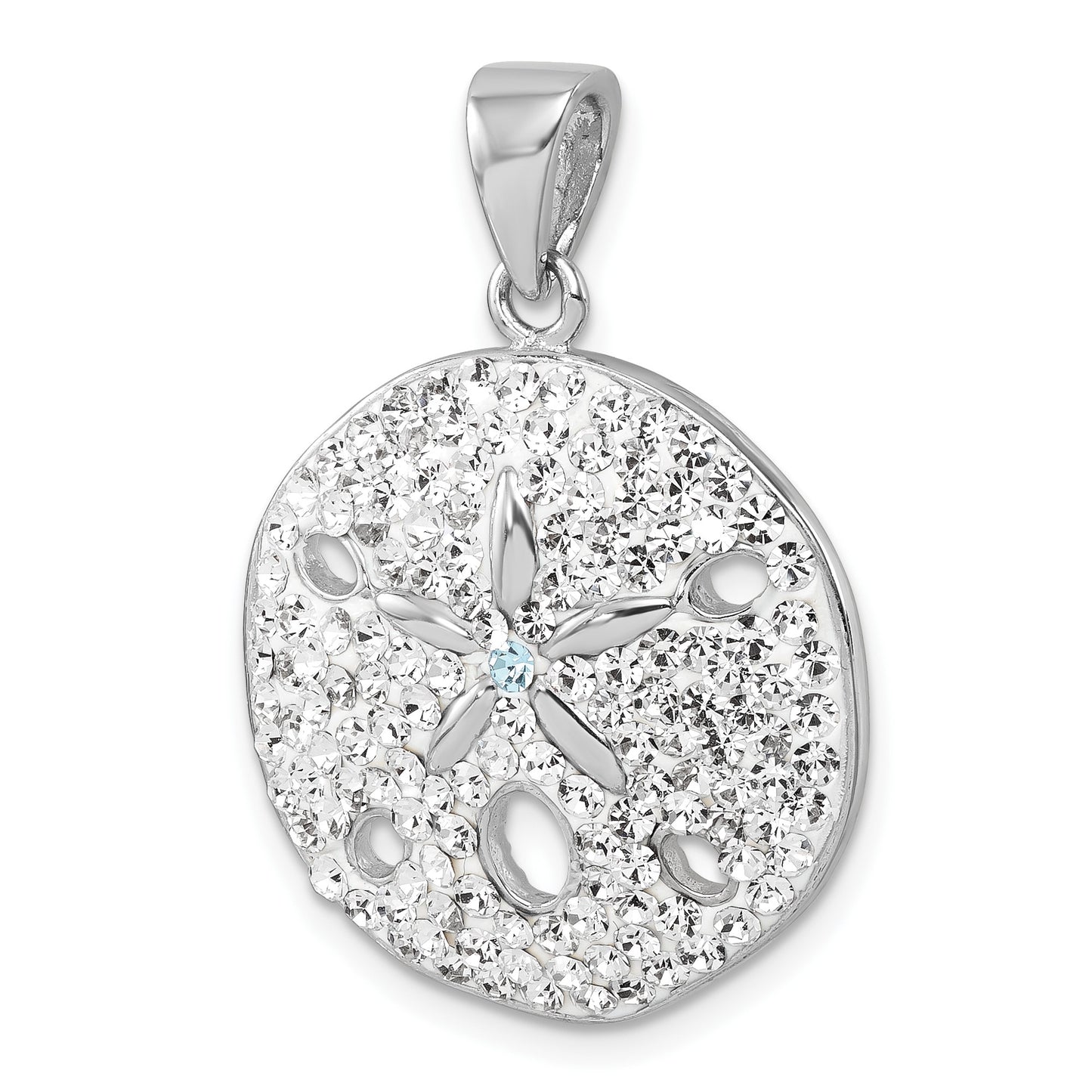 Sterling Silver Rhodium-Plated Polished White Crystal Sand Dollar Pendant