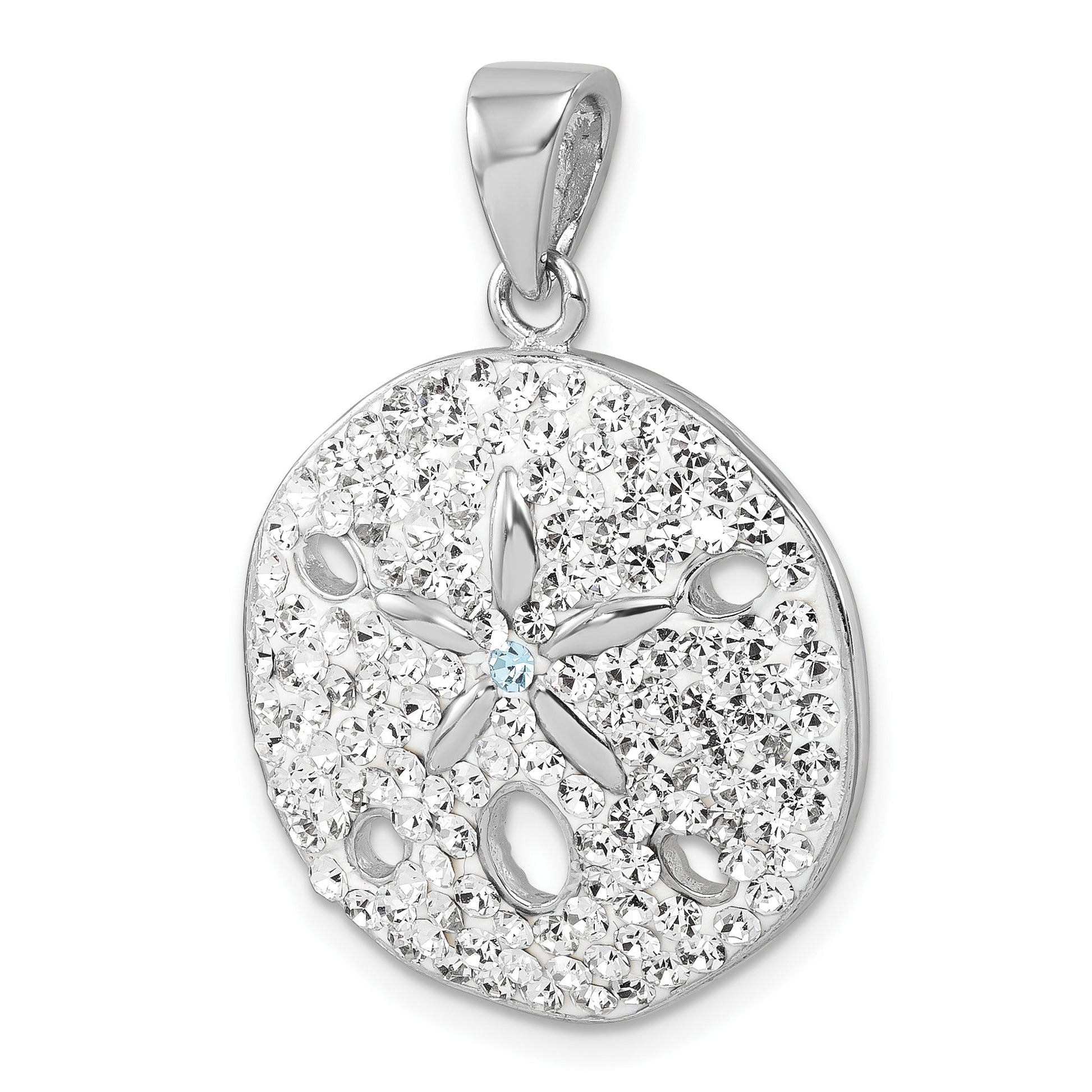 Sterling Silver Rhodium-Plated Polished White Crystal Sand Dollar Pendant