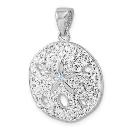 Sterling Silver Rhodium-Plated Polished White Crystal Sand Dollar Pendant