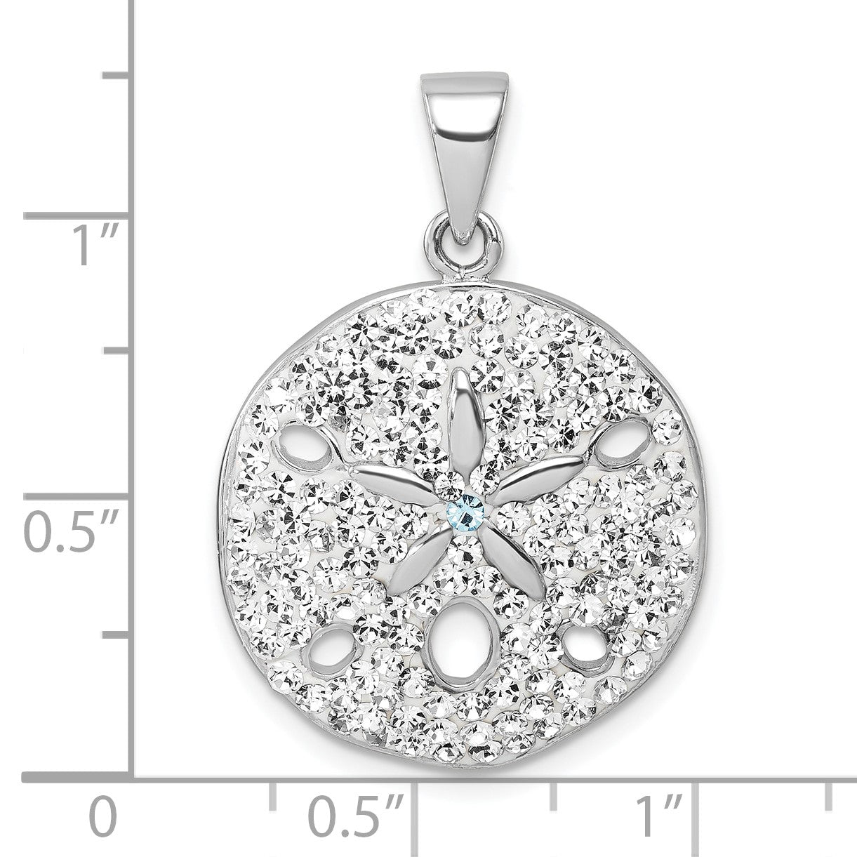 Sterling Silver Rhodium-Plated Polished White Crystal Sand Dollar Pendant