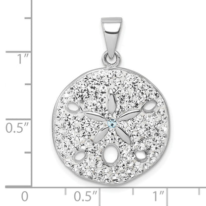 Sterling Silver Rhodium-Plated Polished White Crystal Sand Dollar Pendant