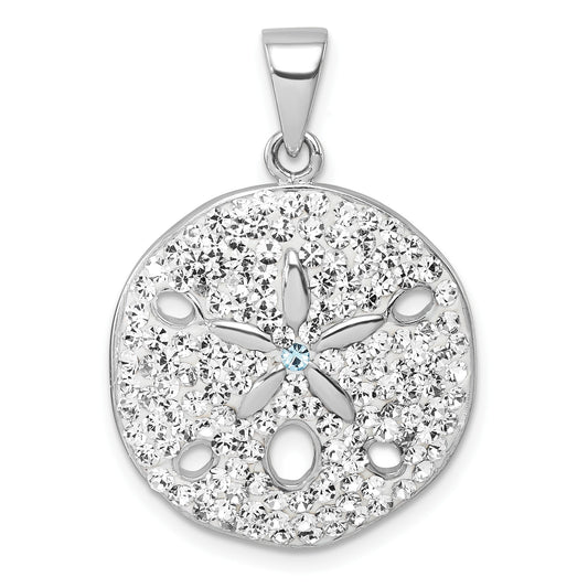 Sterling Silver Rhodium-Plated Polished White Crystal Sand Dollar Pendant