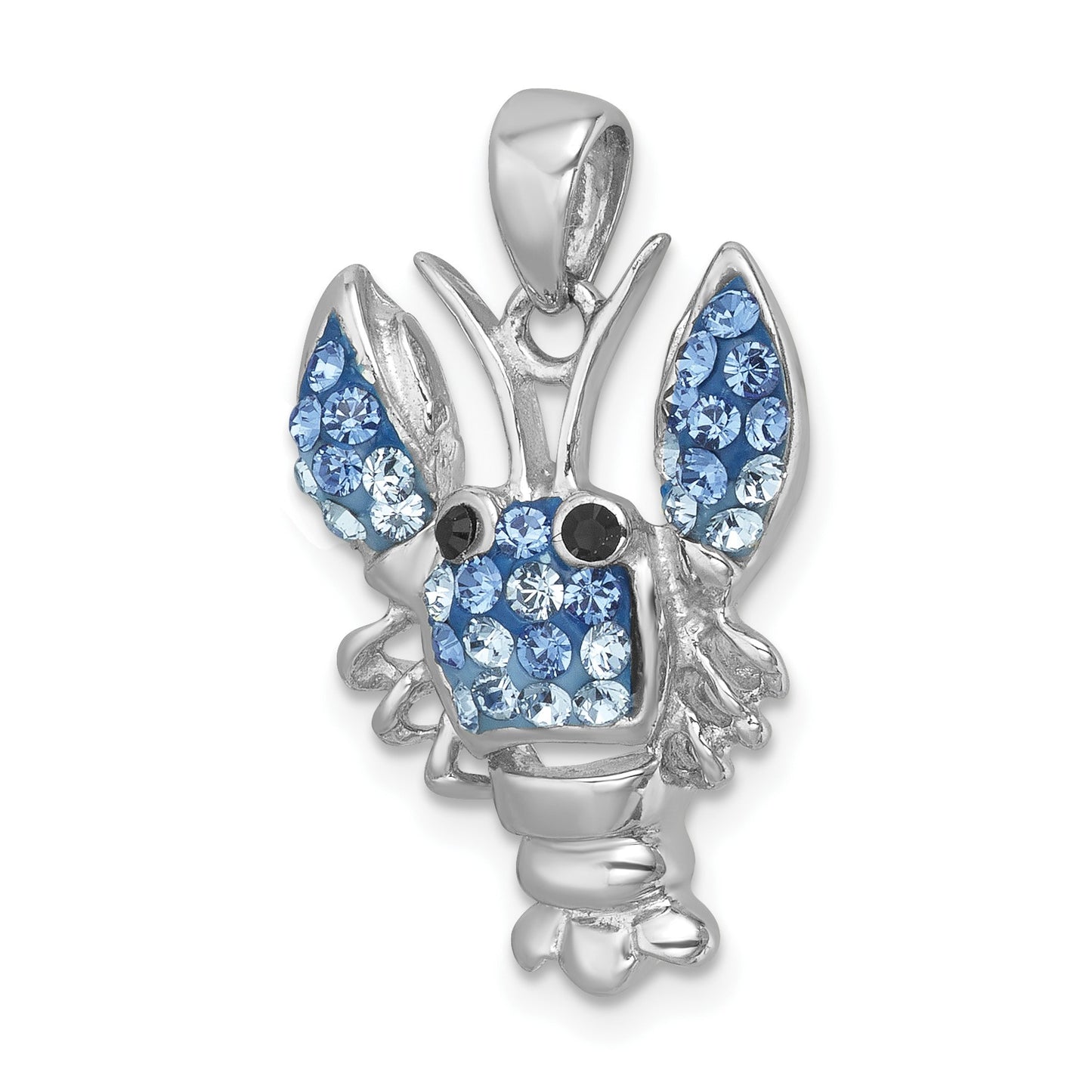 Sterling Silver Rhodium-plated Polished Blue Crystal Lobster Pendant