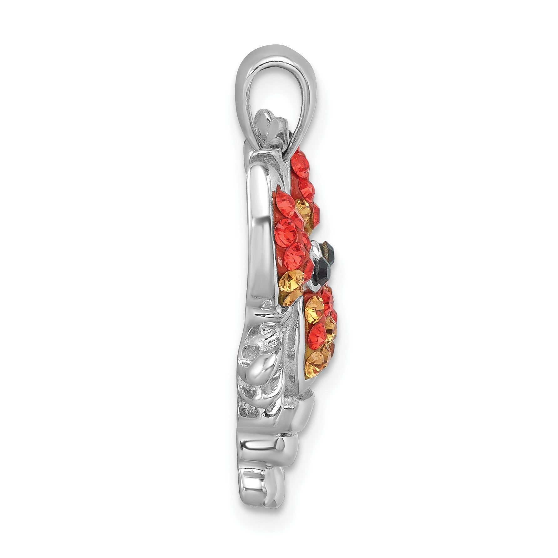 Sterling Silver Rhodium-plated Polished Orange Crystal Lobster Pendant