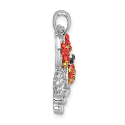 Sterling Silver Rhodium-plated Polished Orange Crystal Lobster Pendant